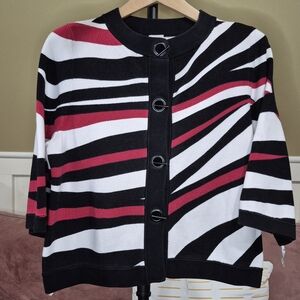 Chico's Striking Black, Red, and White Cardigan